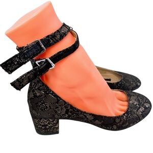 Chic Black Lace Heels with Double Straps size 7.5